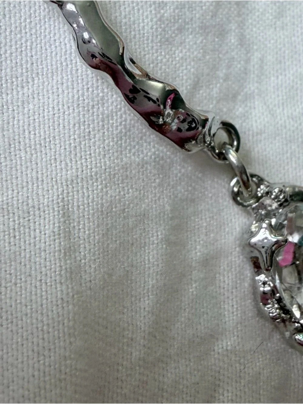 Brand New Y2K Magic Fairytale Silver White Diamond Heart Pendant 18” Necklace